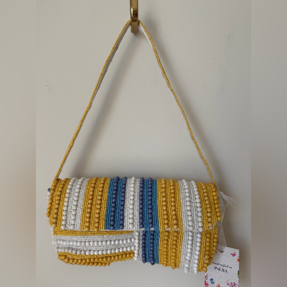 Viral Beaded Yellow, White & Blue Shoulder Bag